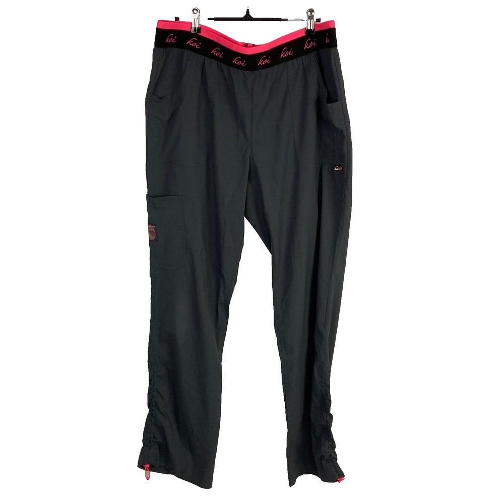 Koi Lite Spirit Slim Fit Tall Scrub Pants - Charcoal/Pink Size Large